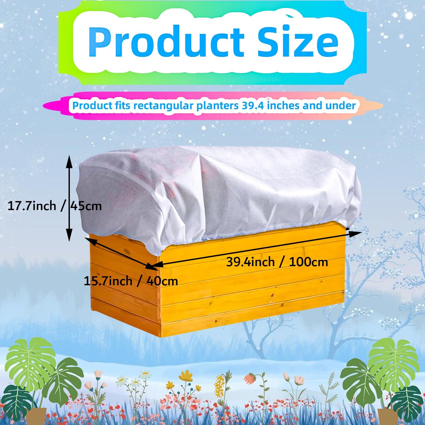 Rectangular Plant Covers Freeze, Planter Frost Cover Plant Covers Freeze Plant Frost Tree Cover Bag With Zip Drawstring Outdoor Plant Covers For Winter Garden Plant Frost Protection 39.4x15.7x17.7 in