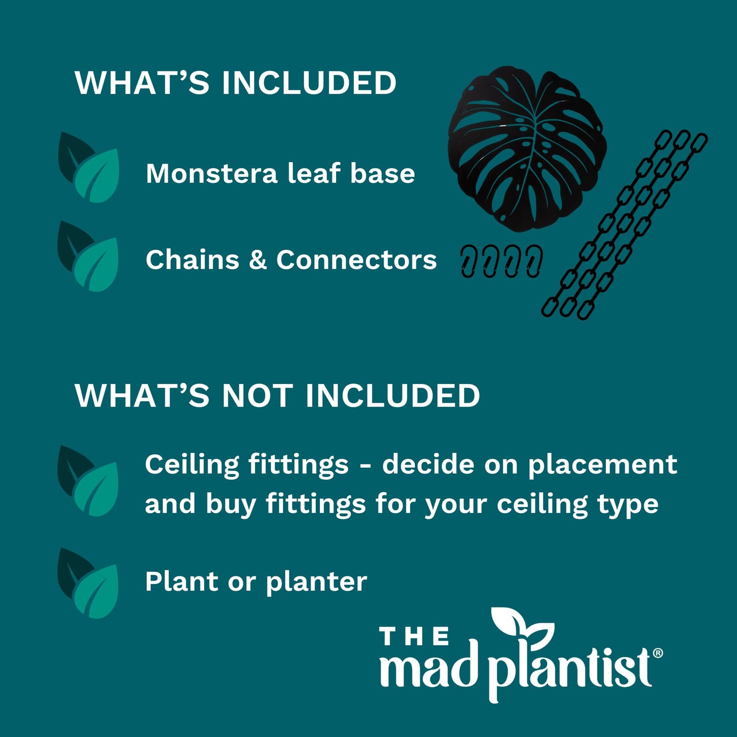 Plant Hanger - Chic Black Metal Hanging Planter for Indoor Plants - Monstera Décor - Lasercut Powdercoated Steel - Unique Botanical Design - Clear Your Benchtop - Elevate Your Jungle