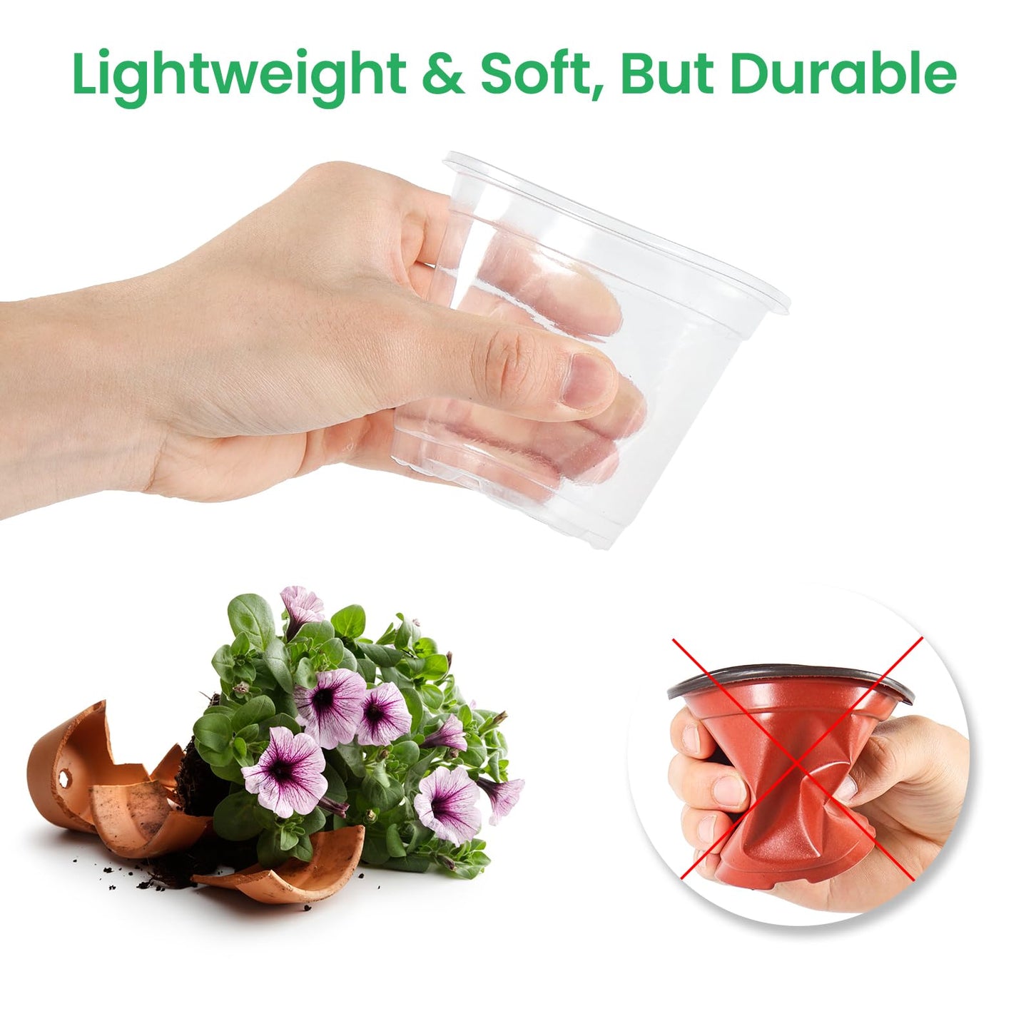 36 Packs 6.7/5/4/3.5 Inch Reinforced Clear Nursery Pots with Drainage Hole, Transparent Variety Pack Plastic Plant Pot Seedling Planter Seed Starter Flower