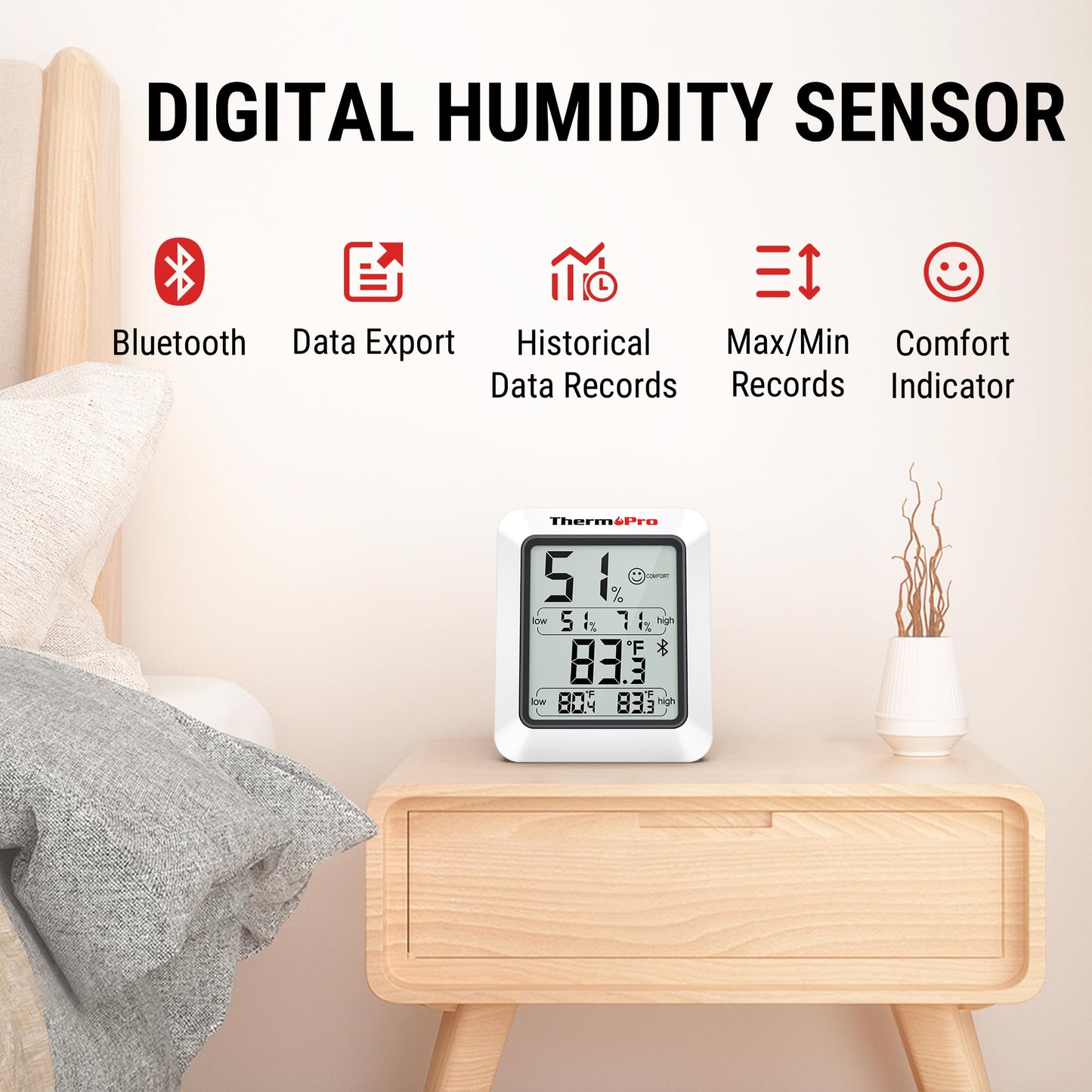 ThermoPro TP50 Digital Hygrometer Indoor Thermometer Room Thermometer and Humidity Gauge with Temperature Monitor