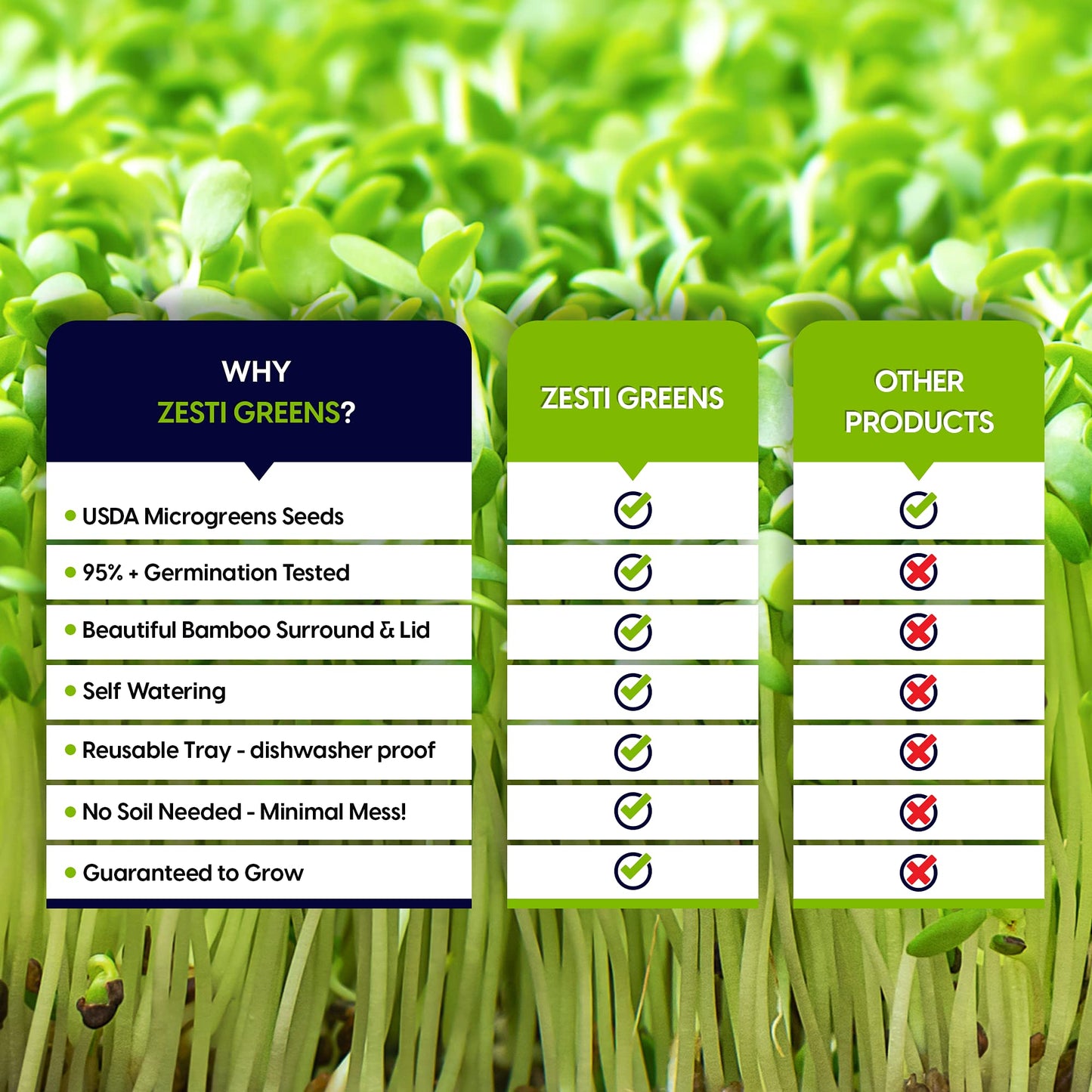 Self Watering Microgreens Growing Kit. Hands Down the Easiest Way to Grow Microgreens. Includes Microgreens Tray, Seeds, Mats, and Bamboo Surround. No Soil Needed. Easy Setup. (Salad & Broccoli)