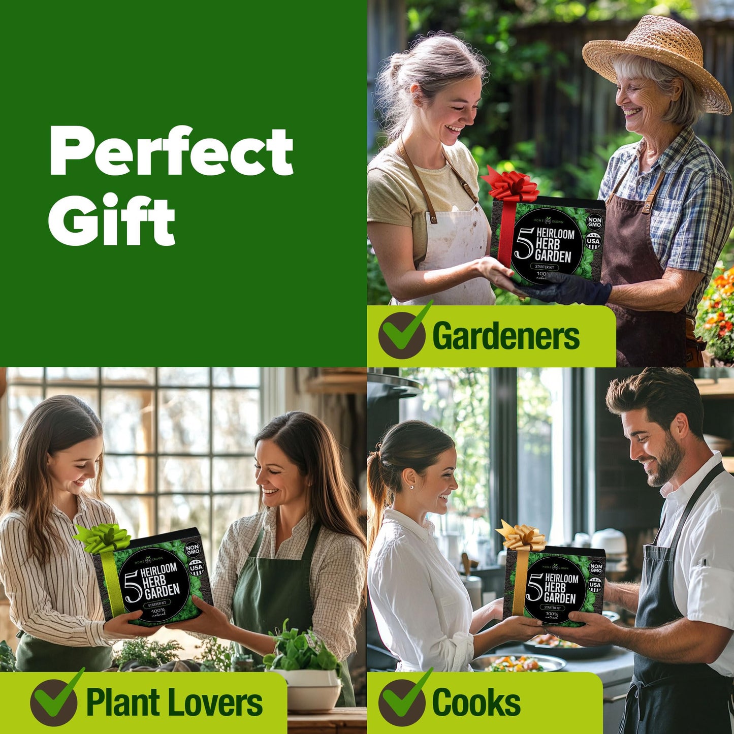 Home Grown Indoor Herb Garden Starter Kit - Christmas Gift for Gardeners - Complete 5 Herb Plant Grow Kit - Unique Gift for Mom, Women, Her, Men