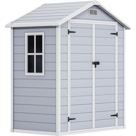 DWVO 6.2x3.4 FT Resin Storage Shed with Reinforced Floor, Outdoor Storage Shed with Lockable Door, Window and Vents, Waterproof Plastic Tool Storage for Garden, Backyard, Patio, Lawn