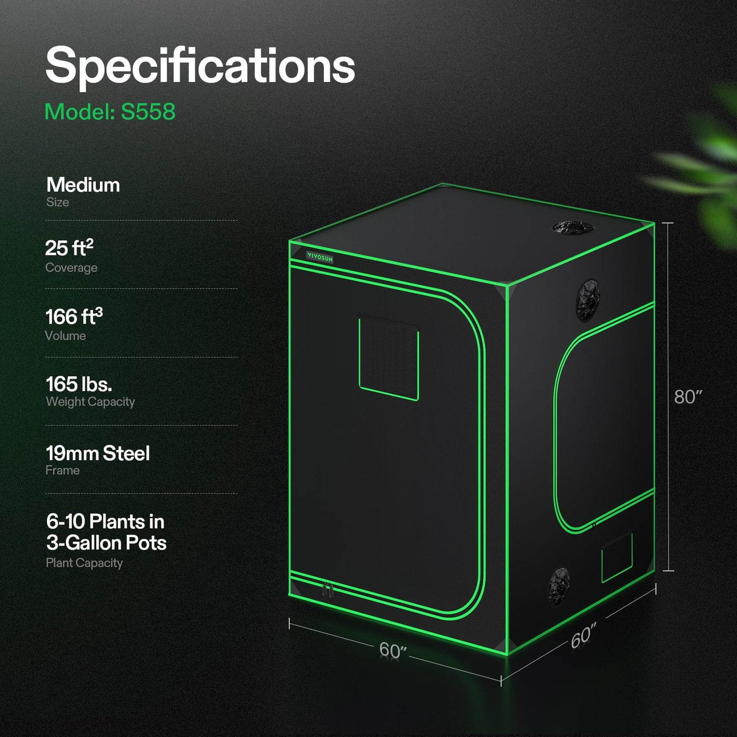 VIVOSUN S448 4x4 Grow Tent, 48"x48"x80" High Reflective Mylar with Observation Window and Floor Tray for Hydroponics Indoor Plant for VS4000/VSF4300