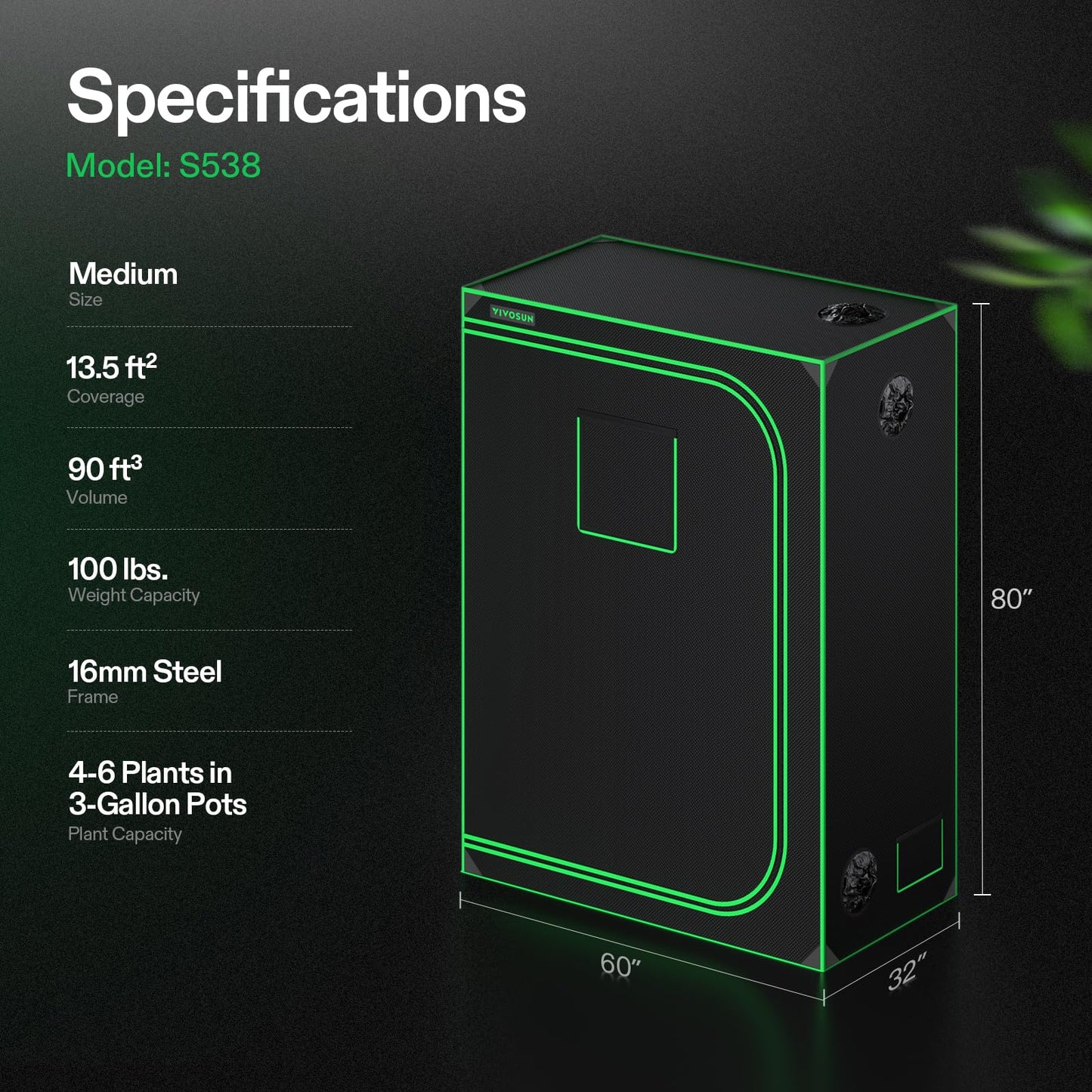 VIVOSUN S448 4x4 Grow Tent, 48"x48"x80" High Reflective Mylar with Observation Window and Floor Tray for Hydroponics Indoor Plant for VS4000/VSF4300