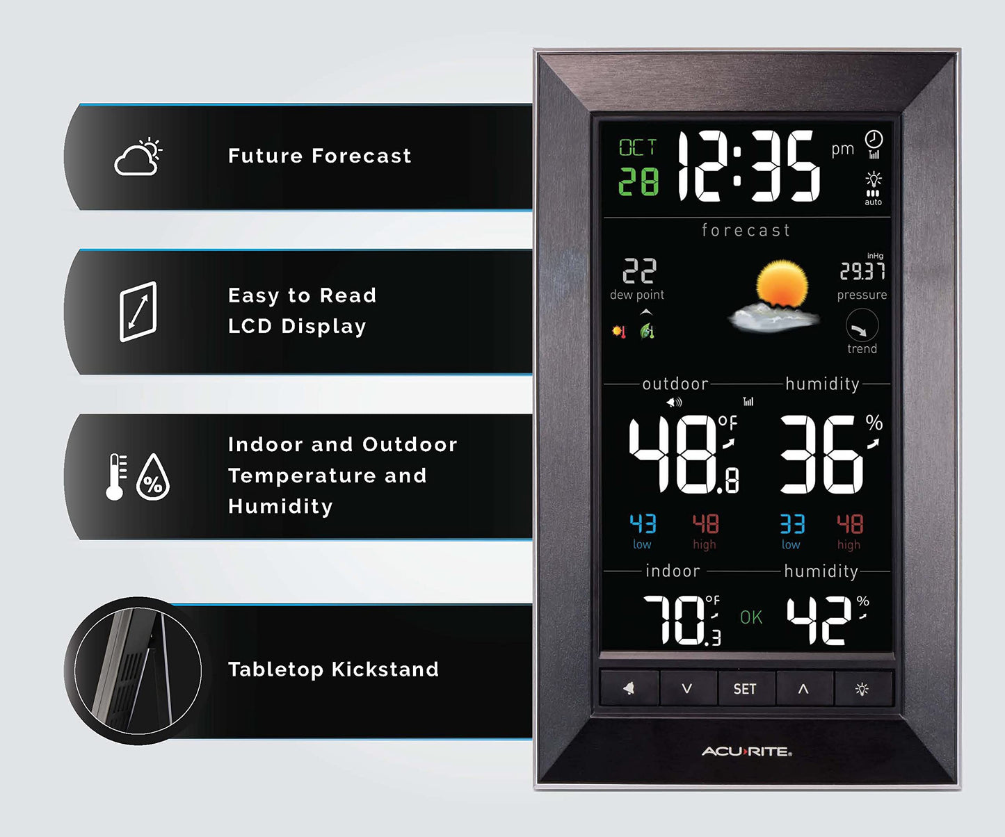 Digital Vertical Weather Forecaster with Indoor/Outdoor Temperature, Humidity, and Date and Time