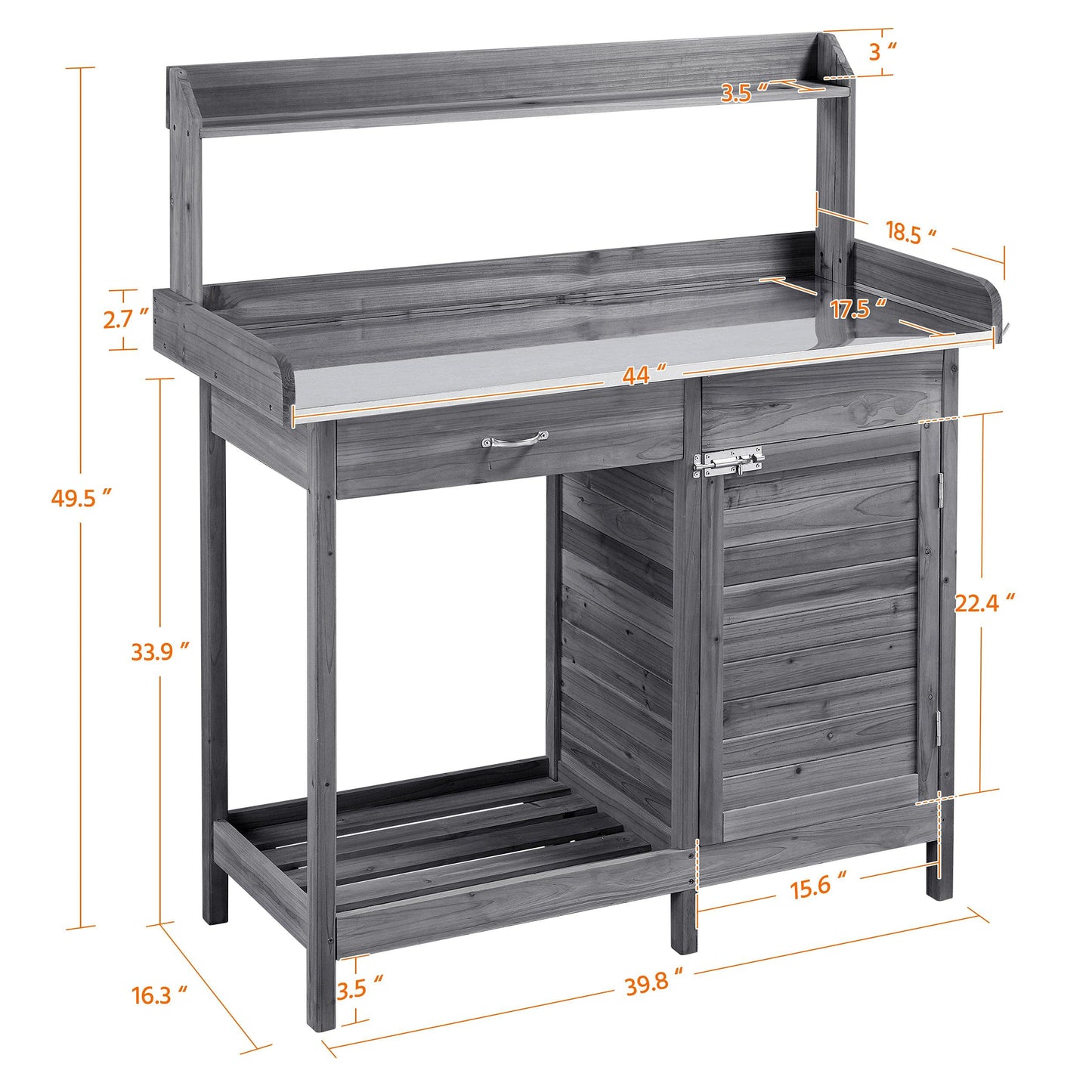 Yaheetech Outdoor Garden Potting Bench Table Work Bench Metal Tabletop W/Cabinet Drawer Open Shelf Natural Wood