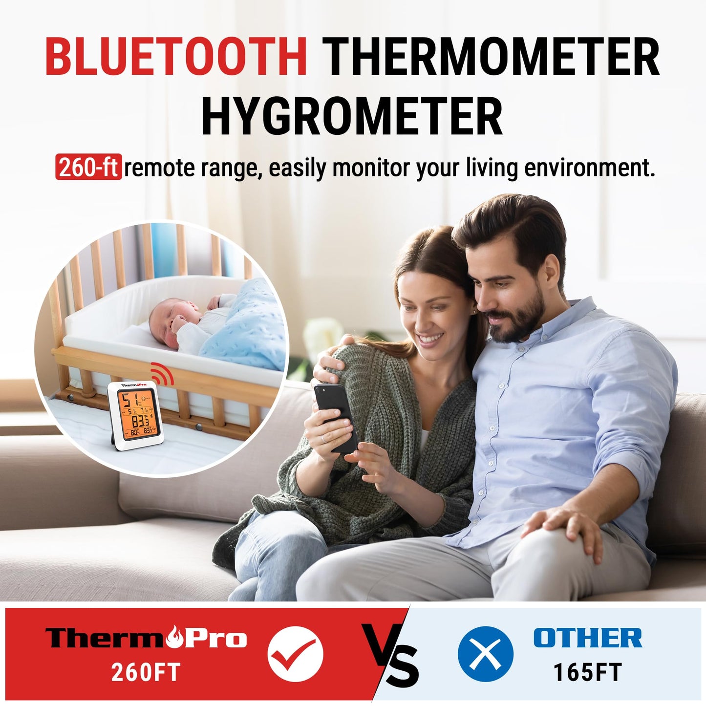 ThermoPro TP50 Digital Hygrometer Indoor Thermometer Room Thermometer and Humidity Gauge with Temperature Monitor