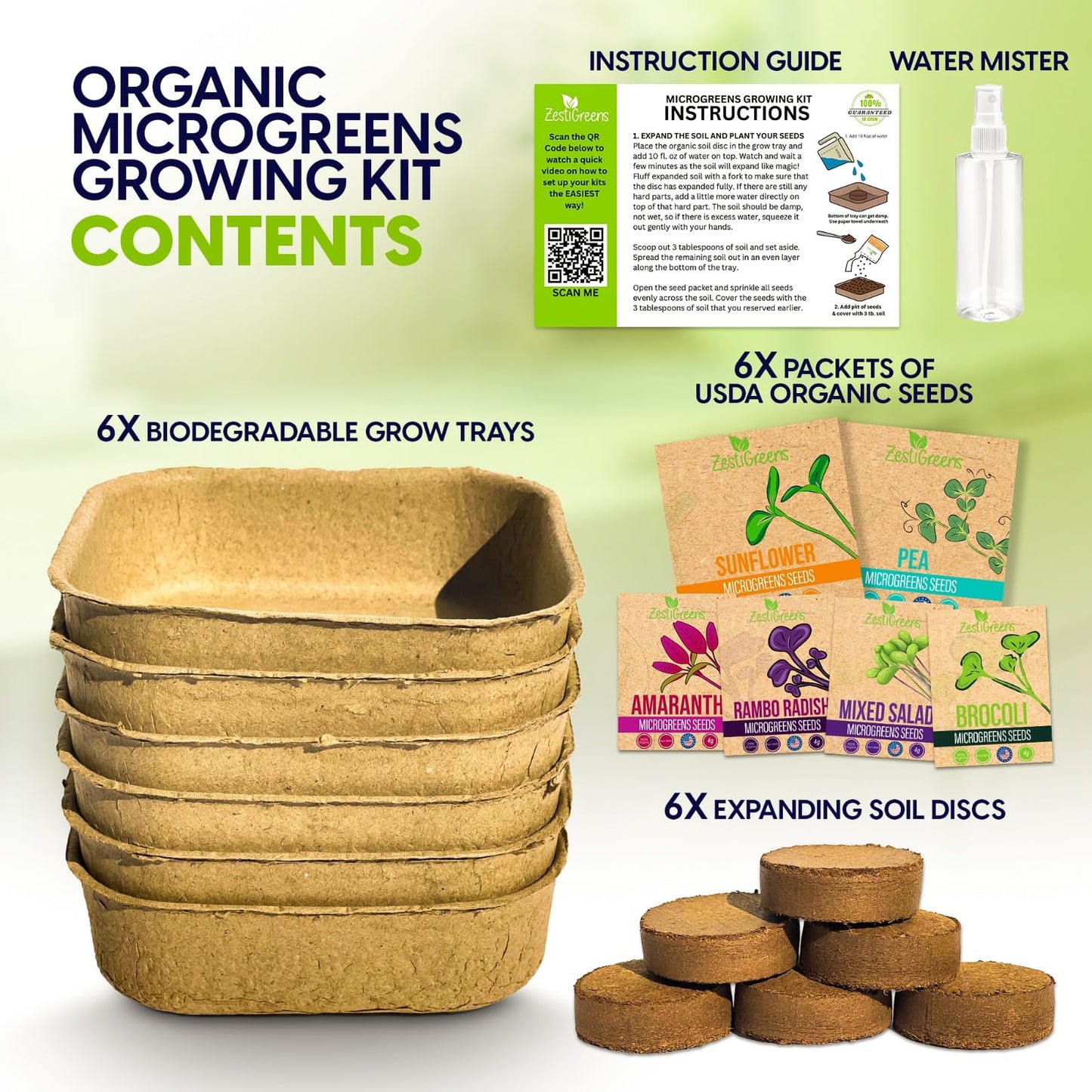 Microgreens Growing Kit with 6 of The Most Popular Seed Varieties. Christmas Gift Ideas for Gardeners