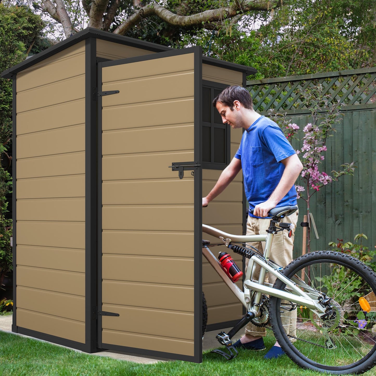 DWVO 6.2x3.4 FT Resin Storage Shed with Reinforced Floor, Outdoor Storage Shed with Lockable Door, Window and Vents, Waterproof Plastic Tool Storage for Garden, Backyard, Patio, Lawn